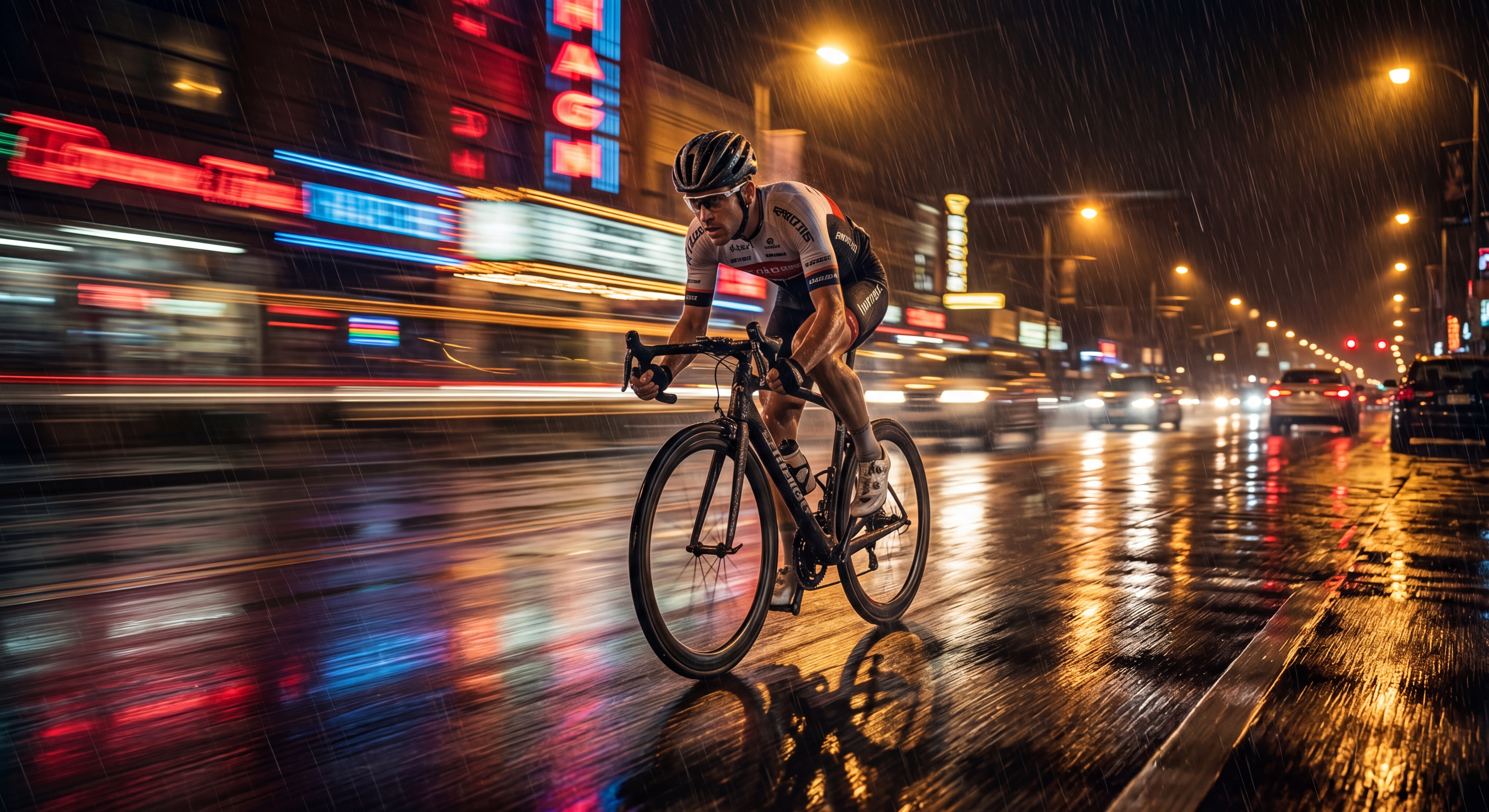 Motion-blurred image of a motorcyclist