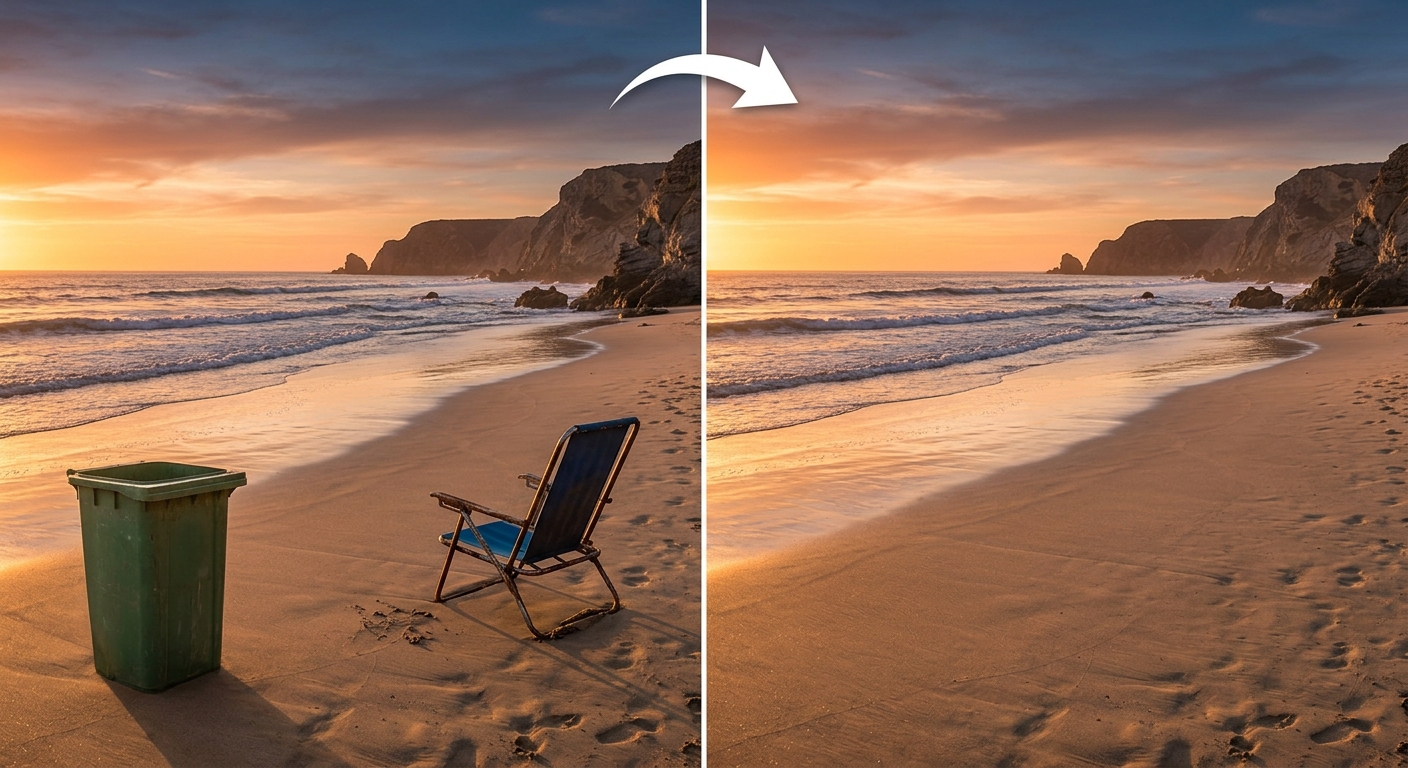 Unwanted objects erased from a photo