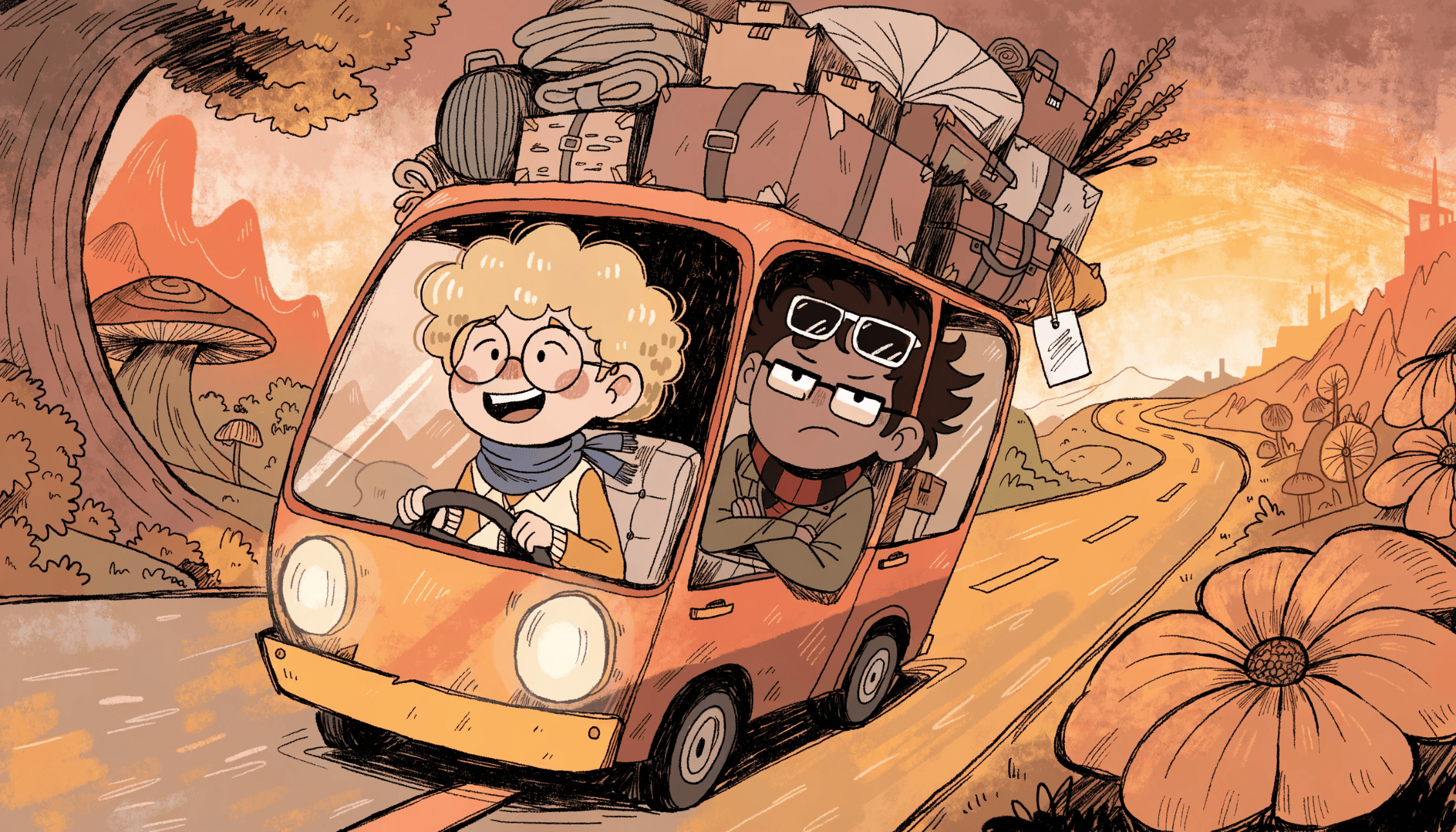 Playful narrative comic-style illustration
