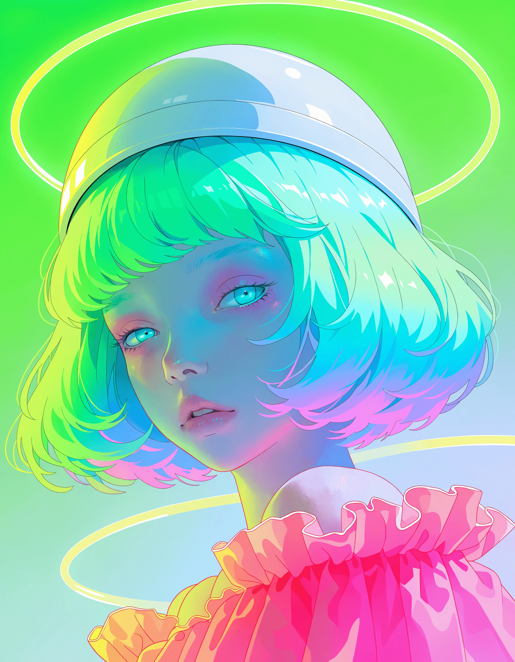 Neon-lit anime-inspired illustration