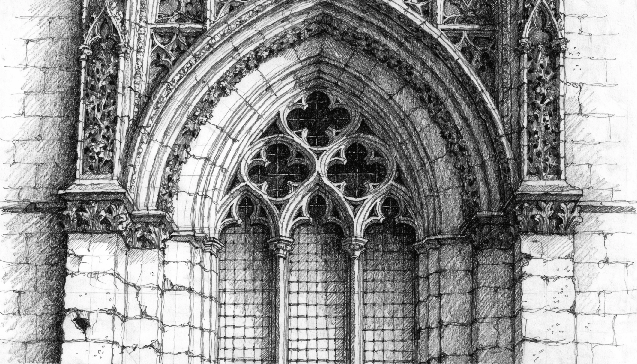 Gothic architectural ornament pencil sketch